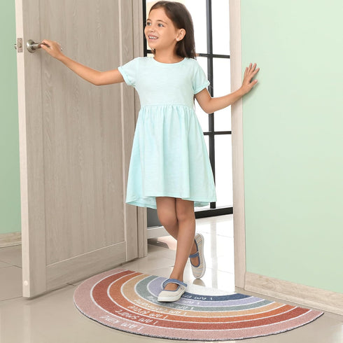 35.43"x17.72"(Neutral) Drydiet Rainbow Doormat Welcome Door Mat Semi-Circular Area Rug with Inspirational Quote Boho
