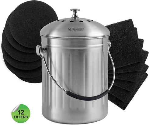 12 Pieces Counter Top Activated Carbon Compost Bin Filters - Extra Thick Indoor Pail Replacement Charcoal Filters