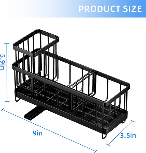 Generic 9.25 3.97 6.37 Inches, Kitchen Sink Caddy Organizer, Black Metal Storage Rack with Adjustable Dividers, x x