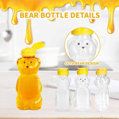 KEJJNYER 12 Pack 12 oz, Dispensing(350ml /12oz) Honey Bear Bottle Reusable Plastic Honey Bear Jars Bulk with Yellow