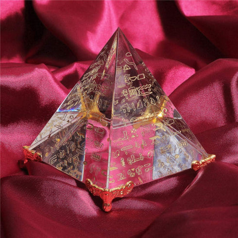 Waltz&F Crystal Sanskrit Pyramid with Pillars, Home Office Party Desk Decoration, 3.1'' Gold