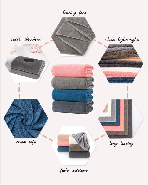 Lumimi 8-Piece Set 55" 27" 4 4 Soft Microfiber Towel Incredibly Absorbent Lightweight Quick Dry and Durable, L x W