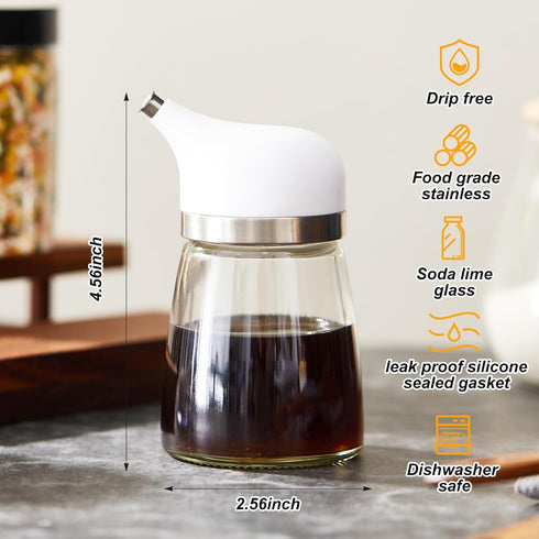 Yiyiring 2 Set 5 oz, Pcs Cruet Dispenser White Glass Soy Sauce Dispenser, Small Olive Oil and Vinegar Bottles, Soy