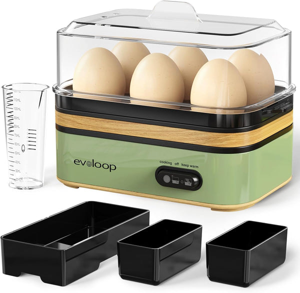 Electric Rapid Egg Cooker for 6 Eggs, Soft, Medium, Hard Boiled, Poacher, Omelet Maker with Auto Shut-Off (Green)