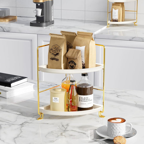 2-Tier Counter Countertop FSyueyun Corner Bathroom Organizer, Tool-Less Installation Vanity Shelf Small Plastics Makeup
