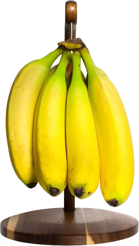 Acacia Wood Banana Stand with Metal Hook - Stylish Hanger for Fresh Bananas