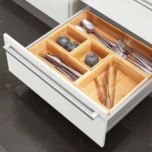 Fabsome Bamboo Bathroom Drawer Organizer, Set of 5 Small Wooden Containers for Makeup, Junk, Tea Storage