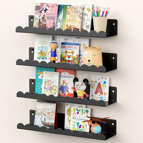 Nursery Book Shelves, 17 Inch Metal Floating Shelves for Wall 4 Pack,