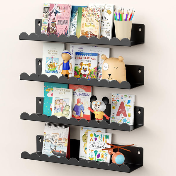 Nursery Book Shelves, 17 Inch Metal Floating Shelves for Wall 4 Pack,