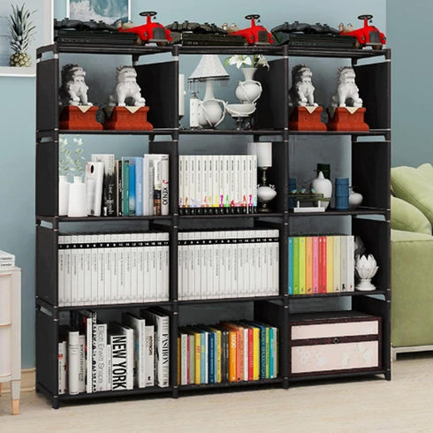 Aocoray 12 Cube Storage Organizer Book Shelves, DIY Open Stackable Bookshelf, Extra Large Plastic Bookcase Rack