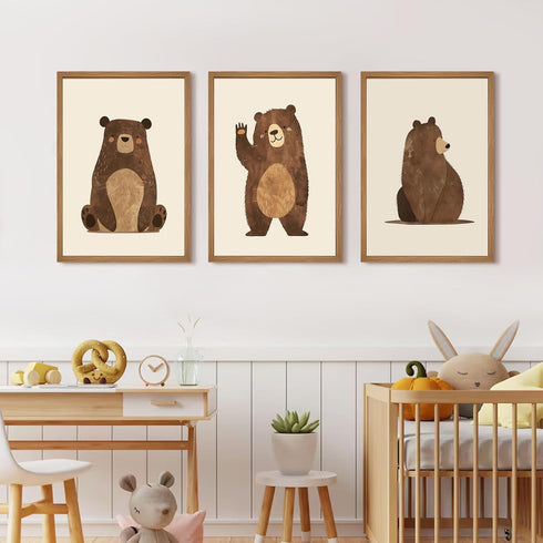 Lwoztra 12x16 Inch Set 3 Nursery Wall Art Baby Canvas Pictures Bear Wall Decor Boys Room Prints Kids Poster Cute Animal