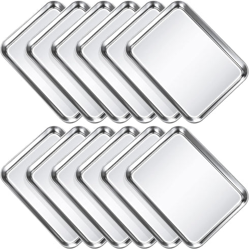 Baking Sheet Pan Set, 12 Pcs Non-Stick Cookie Sheet Small Toaster Oven Pans, Easy Clean Stainless Steel Trays