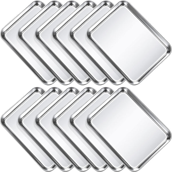 Baking Sheet Pan Set, 12 Pcs Non-Stick Cookie Sheet Small Toaster Oven Pans, Easy Clean Stainless Steel Trays