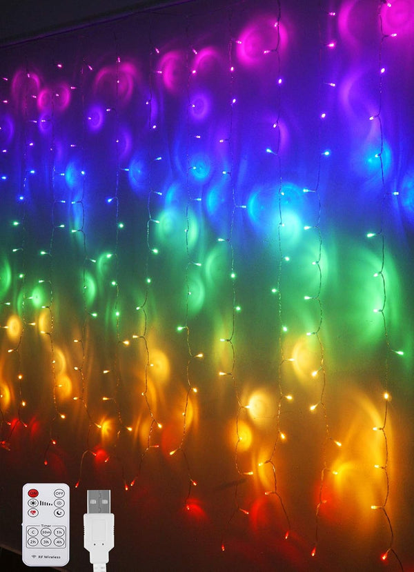 CoziTech Rainbow Fairy String Curtain Lights with Remote, Twinkle LED Ombre Light Curtain