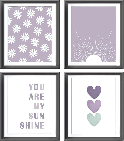You are My Sunshine Boho Sage Purple Sun Sunshine Daisy Flower Hearts