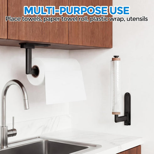 zaa Paper Towel Holder Under Cabinet - Self Adhesive or Drilling Paper Towel Holder Wall Mount, One Hand Tear Black