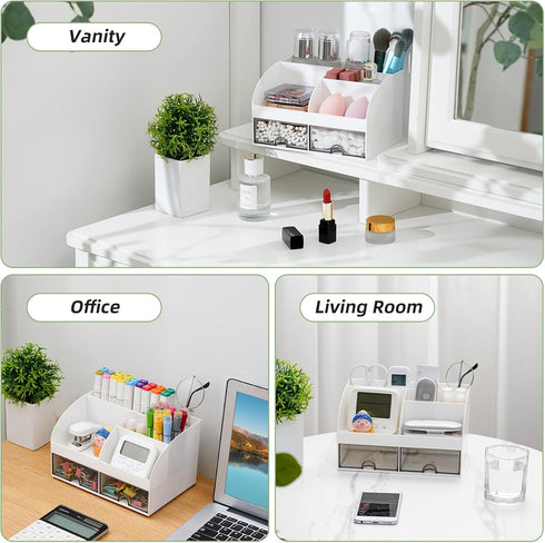 VITVITI Toothbrush Holders for Bathrooms, 8 Slots Toothpaste Organizer with Drawers for Vanity/Makeup/Office (White)