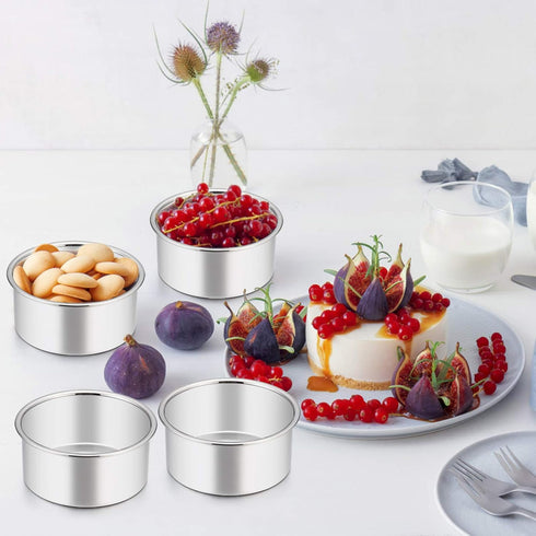 TeamFar 4 Inch Cake Pan, 4 Pcs Mini Cake Pan Round Tier Baking Tins Set, Stainless Steel, Healthy & Sturdy