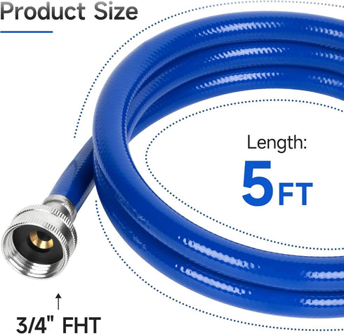 JUWO 5 FT Rubber Washing Machine Hoses, 3/4" FHT Washer Hoses, For Short to Moderate-Distance Water Supply in Small & Medium Residences, Red & Blue (2-Pack)