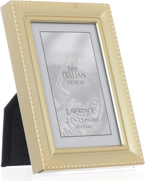 Lawrence 11423 Antique Gold Brass Picture Frame, 2x3 Inch, Beaded Edge Design