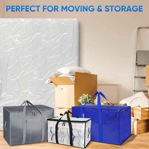 TICONN 2PK Plastic Mattress Bag for Moving, Heavy-duty Waterproof Mattress Protector Cover