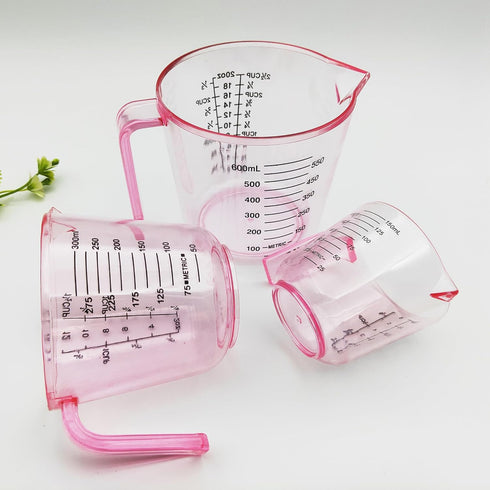 Plastic Measuring Cup Set, 3-piece Kitchen Cooking and Baking Liquid Measuring Cups with Handle and Triangle Mouth,
