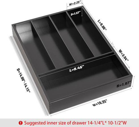 Silverware Drawer Organizer Cutlery Tray, Bamboo Black Small Kitchen Gadgets Holder for Flatware