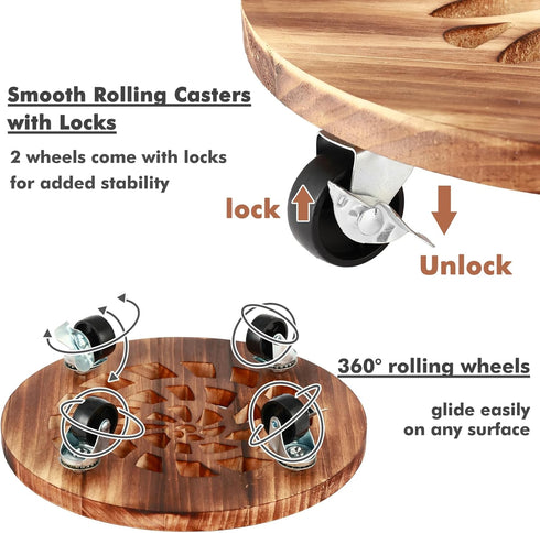 2 Pack 12 Inch 2 Pack Plant Caddy with Wheels Heavy Duty Wooden Plant Stand with Wheels Plant Dolly Rolling Plant Stand