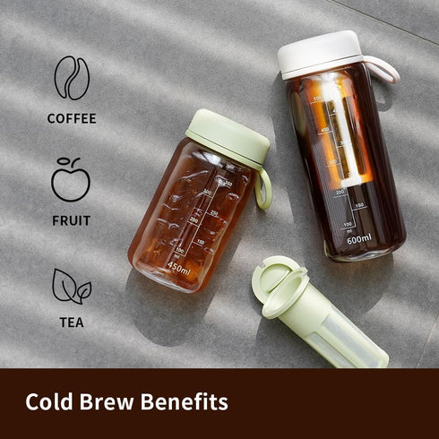 Cold Brew Coffee Maker Travel Tumbler with Soft Silicone Handle, Portable Iced Coffee Cup, 15oz Green