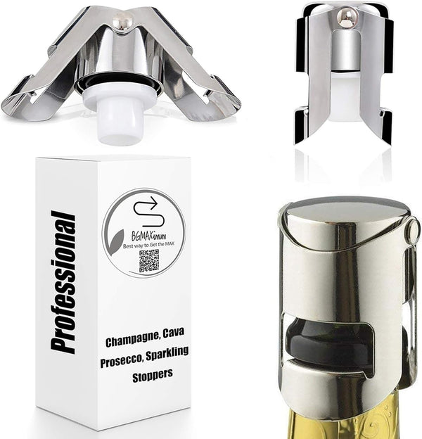 Champagne Sealer Stopper, BGMAX 3 Pack Stainless Steel Sparkling Wine Bottle Plug