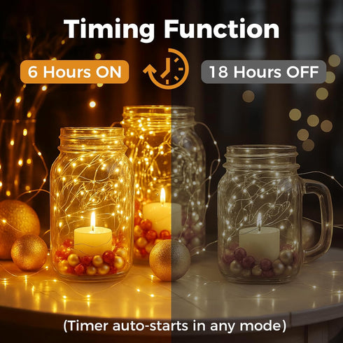 6 Pack 20 3 7ft litogo Yellow Fairy Lights Battery Operated with Timer, LED Modes Twinkle Light, Waterproof Silver Wire