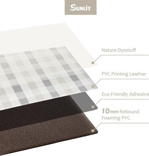 Set 2 0.4Inch Plaid(Size:17"x28"&17"x47") Sunlit of Anti Fatigue Kitchen Floor Mat, Non Slip Waterproof Comfort