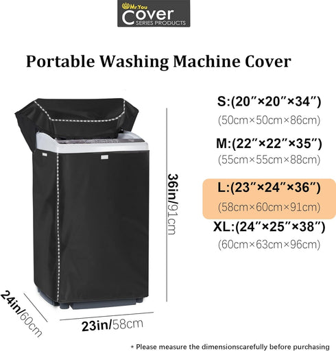 Portable Washing Machine Cover,Top Load Washer Dryer Cover,Waterproof Full-Automatic/Wheel Washing Machine Cover(23"24"36"inches, Black)