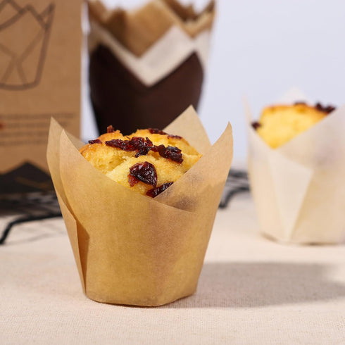 Nordic Paper 100pcs Large Size Natural Tulip Cupcake Liners for Baking, Large Muffin Liners, Cupcake Wrapper for