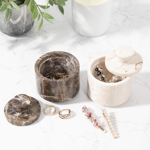 SIMPLURA STUDIO (3.5oz) Countertop Beige Marble Salt Cellar with Lid - Scratch-resistant & Easy-to-Clean Salt