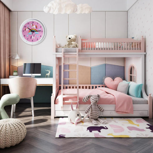 Pink Wall Clock - Silent Non Ticking Décor for Kids Room, Office, School, Bedroom, Kitchen, 12 Inch