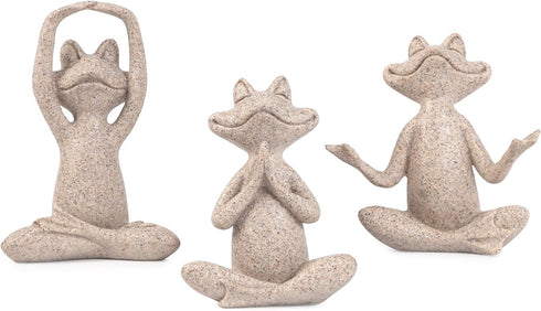 Suoedd Sandstone Frog Figurines Yoga Decor Set of 3 Frog Yoga Statues