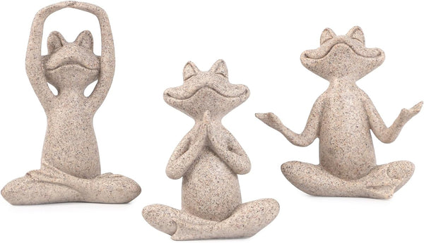 Suoedd Sandstone Frog Figurines Yoga Decor Set of 3 Frog Yoga Statues