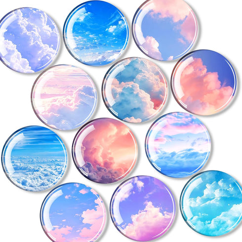 Qualsen 12Pcs Cute Glass Fridge Magnets, Strong Magnets for Kids, Office, Kitchen, Dishwasher (Sky)