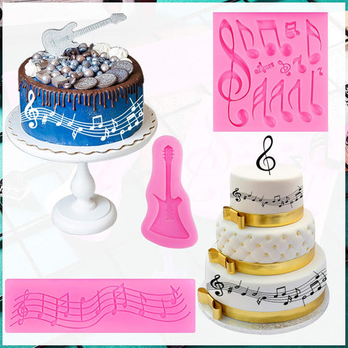 5 Pieces Music Note Fondant Mold - Silicone Musical Candy Mold for Cake Decoration