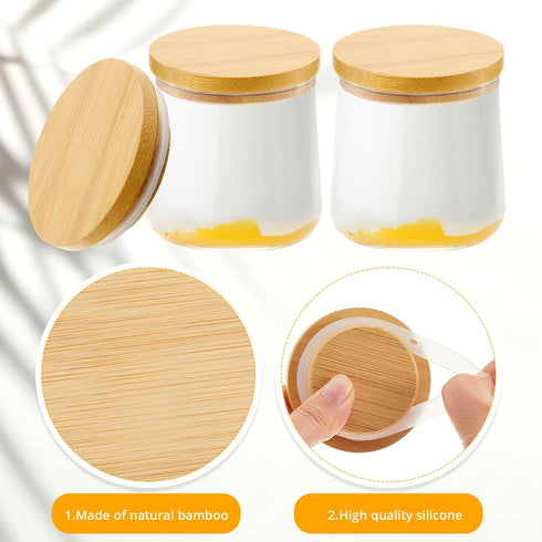 12 Pack Set Sawysine Yogurt Jar Lids Compatible with Oui Yogurt Jars Reusable Bamboo Wooden Round Canning Lids