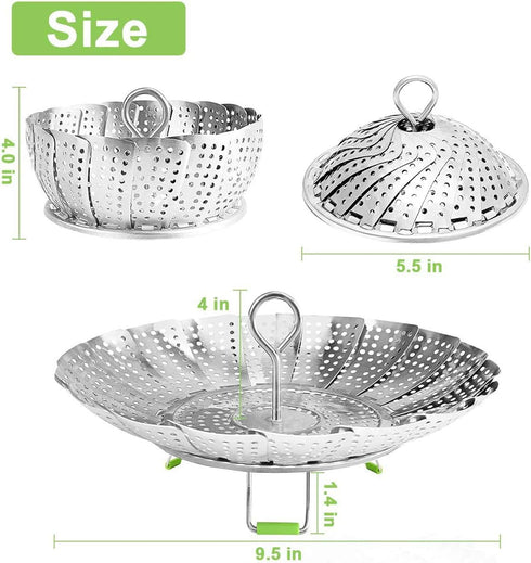 Stainless Steel Steamer Basket for Instant Pot, Adjustable Sizes for Veggie/Seafood Cooking (5.1" to 9.5")