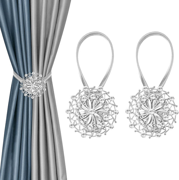2 PCS Magnetic Curtain Tiebacks, Decorative No Drilling Drapery Tieback with High-Elastic Band
