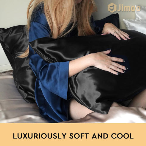 100% Mulberry Silk Pillowcase, 22 Momme Pure Natural Silk, Both Sided with Zipper, Standard Size (Black, 20'' 26'')
