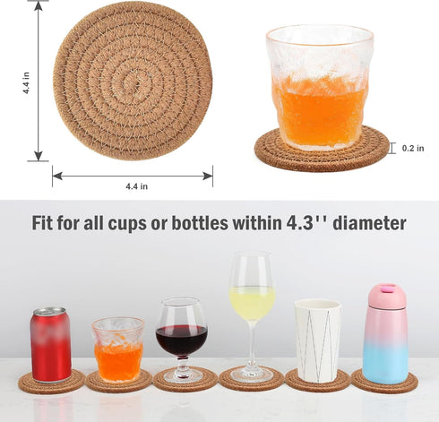 ABenkle Woven Coasters for Drinks - Set of 6, Boho Absorbent Drinking Coaster, 4.3 Inch for Home Decor, Bar Essentials