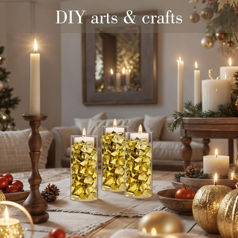 DomeStar 150PCS Fake Gold Ice, Acrylic Ice Nuggets for Table Scatter and Party Decoration