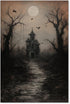 WBSTGUE Dark Academia Wall Art, Gothic Halloween Poster, Vintage Haunted House Canvas Prints, 16x24inch Unframed