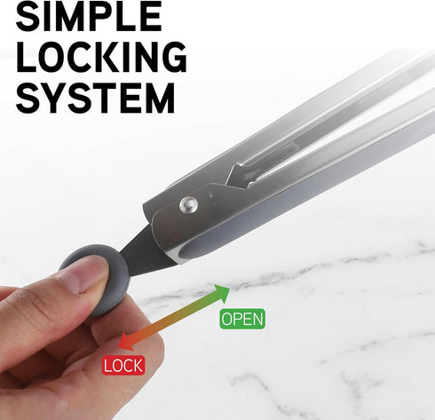 COOK WITH COLOR Stainless Steel Silicone Tipped Kitchen & BBQ Tongs Set, 3 Piece Tongs in Black