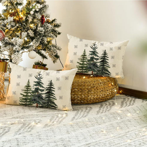 RABUSOFA Christmas Pillows Covers 12x20, Winter Tree Snowflake Decorations, Farmhouse Holiday Lumbar Cushion Covers