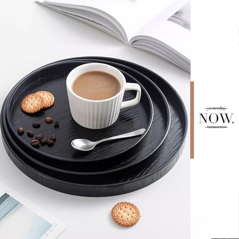 River (8.2inch, Round Wood Serving Tray, Solid Wooden Decorative Tray Non-Slip Tea Coffee Table Tray Snack Plate Food